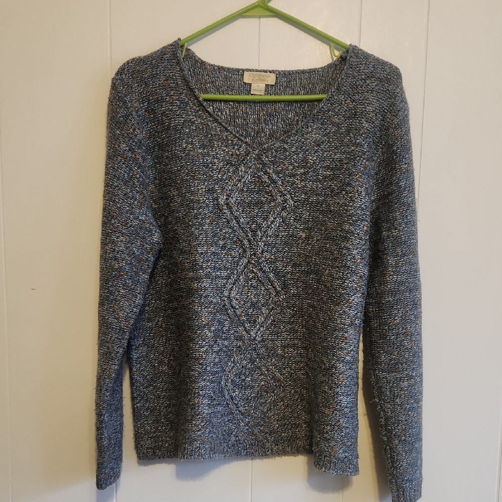 VTG Christopher & Banks Textured Blue V-Neck Sweater Sz XL
